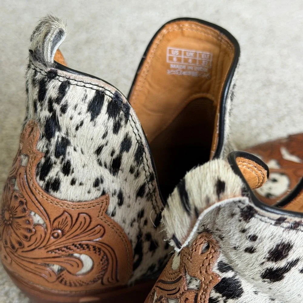 Myra West Street Cowhide & Hand Tooled Leather Booties Size 6 Western Cowgirl